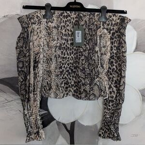 All Saints Lara Noche Off the Shoulder Lined Smocked Top Size 8 Nwt ❤️